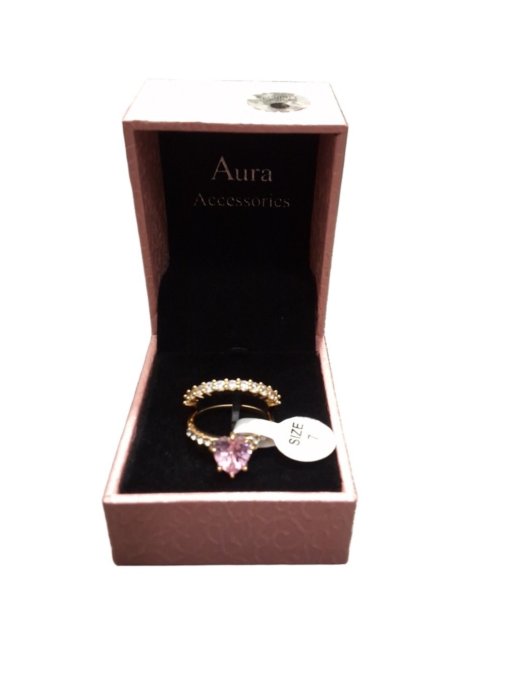 Aura Accessories 2-Pc Pink Heart Rhinestone Ring Set Size 7 NWT - Picture 3 of 7